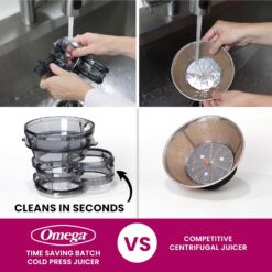 Omega Cold Press Juicer Time Saving Series Slow Masticating, Black