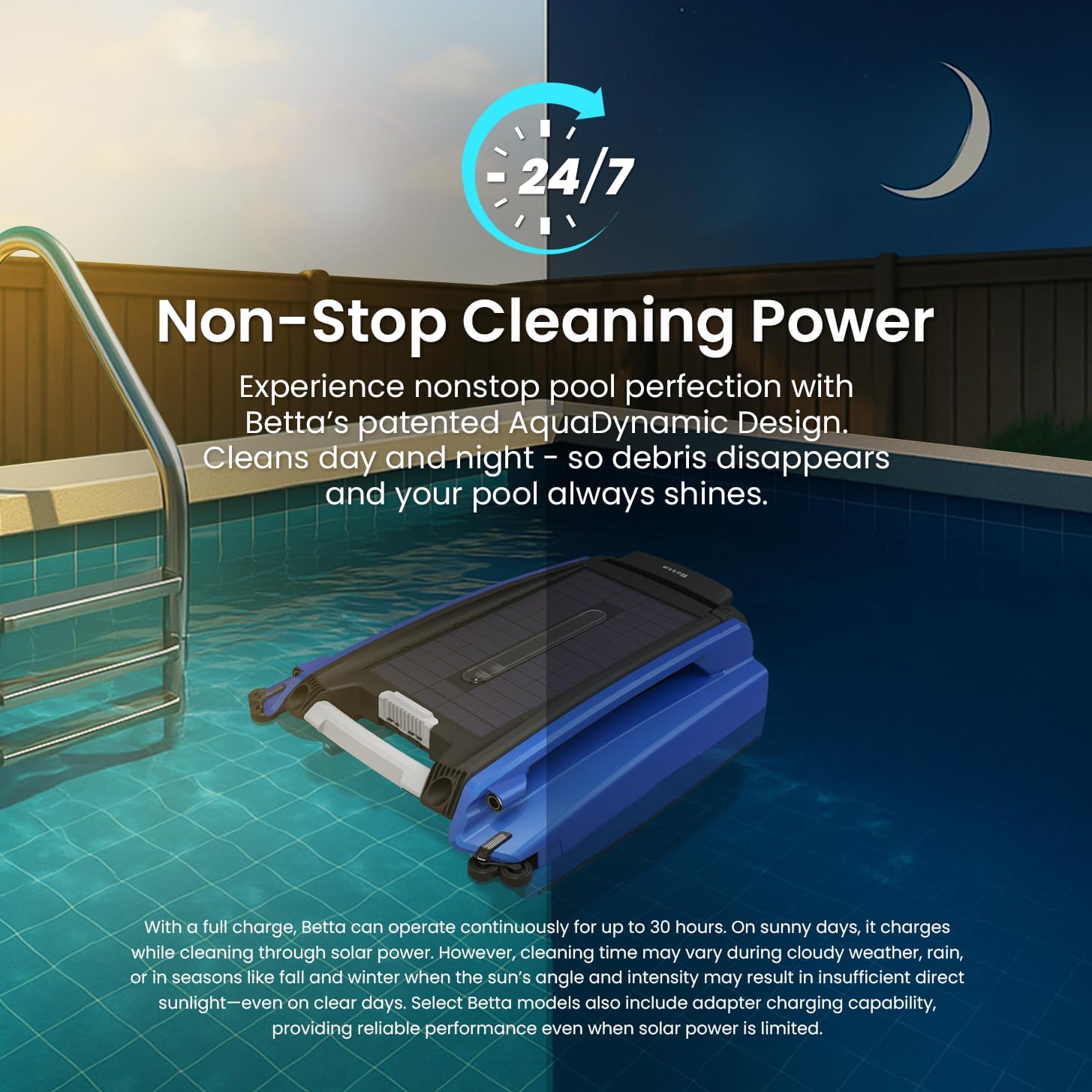 Betta SE Solar-Powered Robotic Automatic Pool Skimmer Cleaner with Carrying and Storage Bag (Blue)