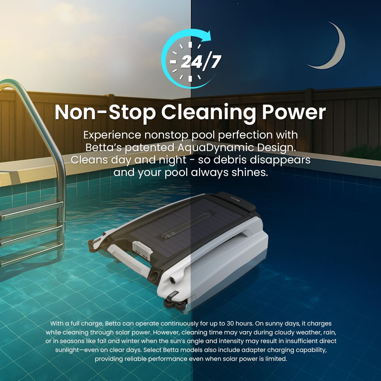 Betta SE Solar-Powered Robotic Automatic Pool Skimmer Cleaner with Carrying and Storage Bag (White)