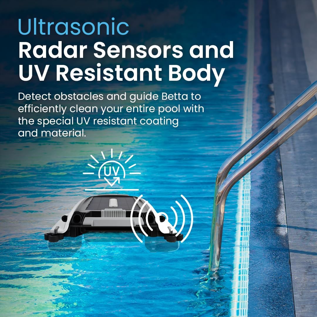 Betta SE Solar-Powered Robotic Automatic Pool Skimmer Cleaner with Carrying and Storage Bag (White)