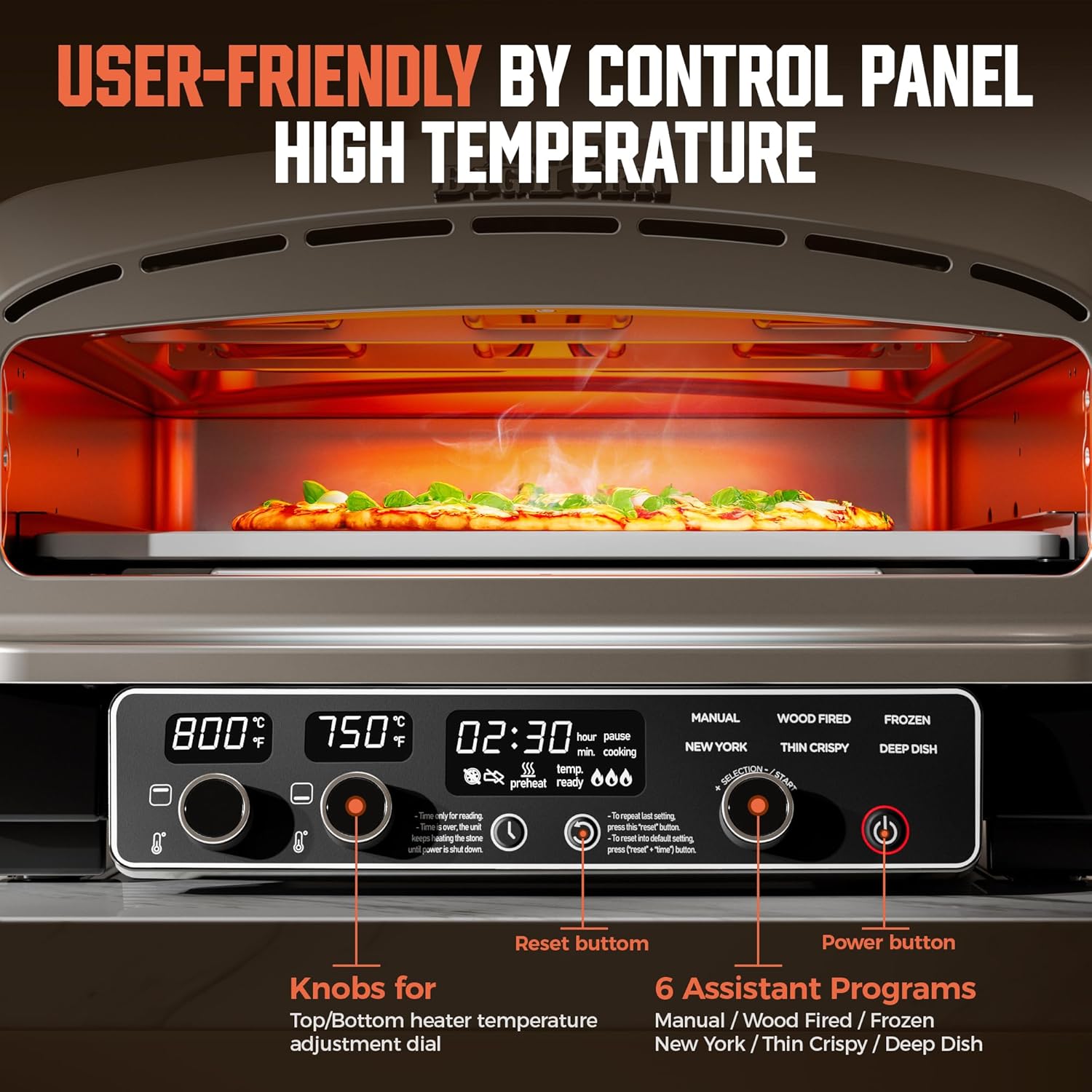 BIG HORN OUTDOORS Pizza Oven Indoor, 14 Inch Electric Countertop Oven, Stainless Steel