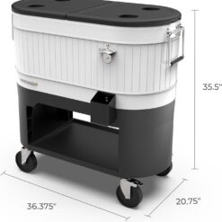 Permasteel 120-Qt Rolling Ice Chest, Portable Patio Party Bar Drink Cooler Cart with Wheels, White