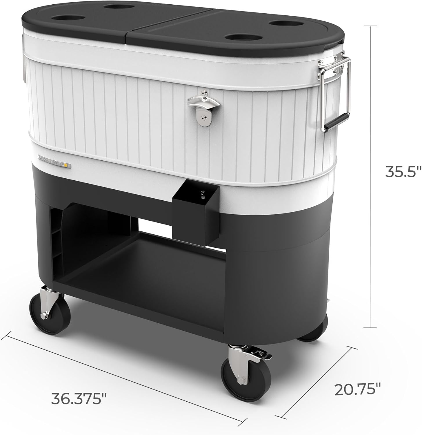 Permasteel 120-Qt Rolling Ice Chest, Portable Patio Party Bar Drink Cooler Cart with Wheels, White