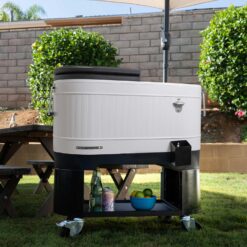 Permasteel 120-Qt Rolling Ice Chest, Portable Patio Party Bar Drink Cooler Cart with Wheels, White