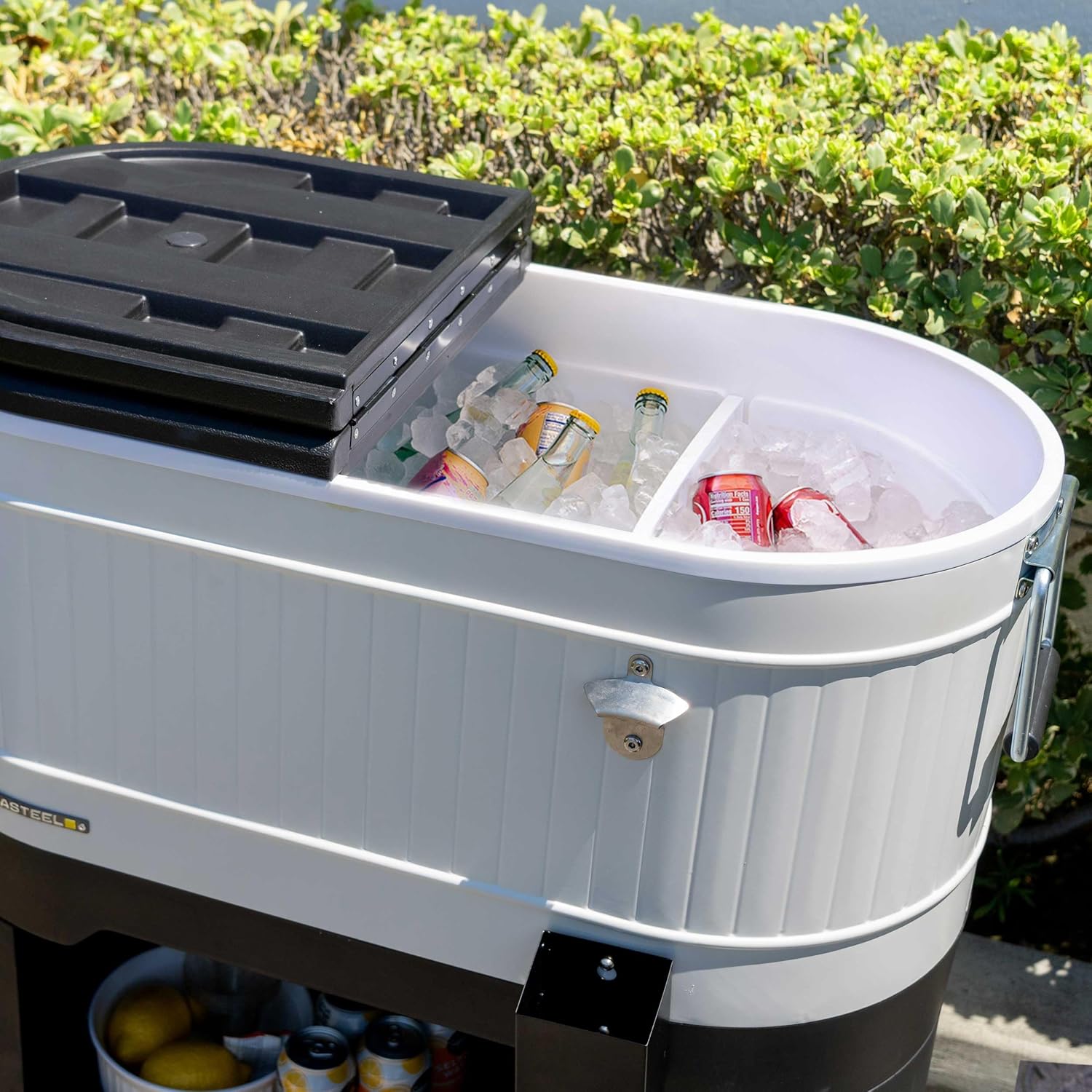 Permasteel 120-Qt Rolling Ice Chest, Portable Patio Party Bar Drink Cooler Cart with Wheels, White