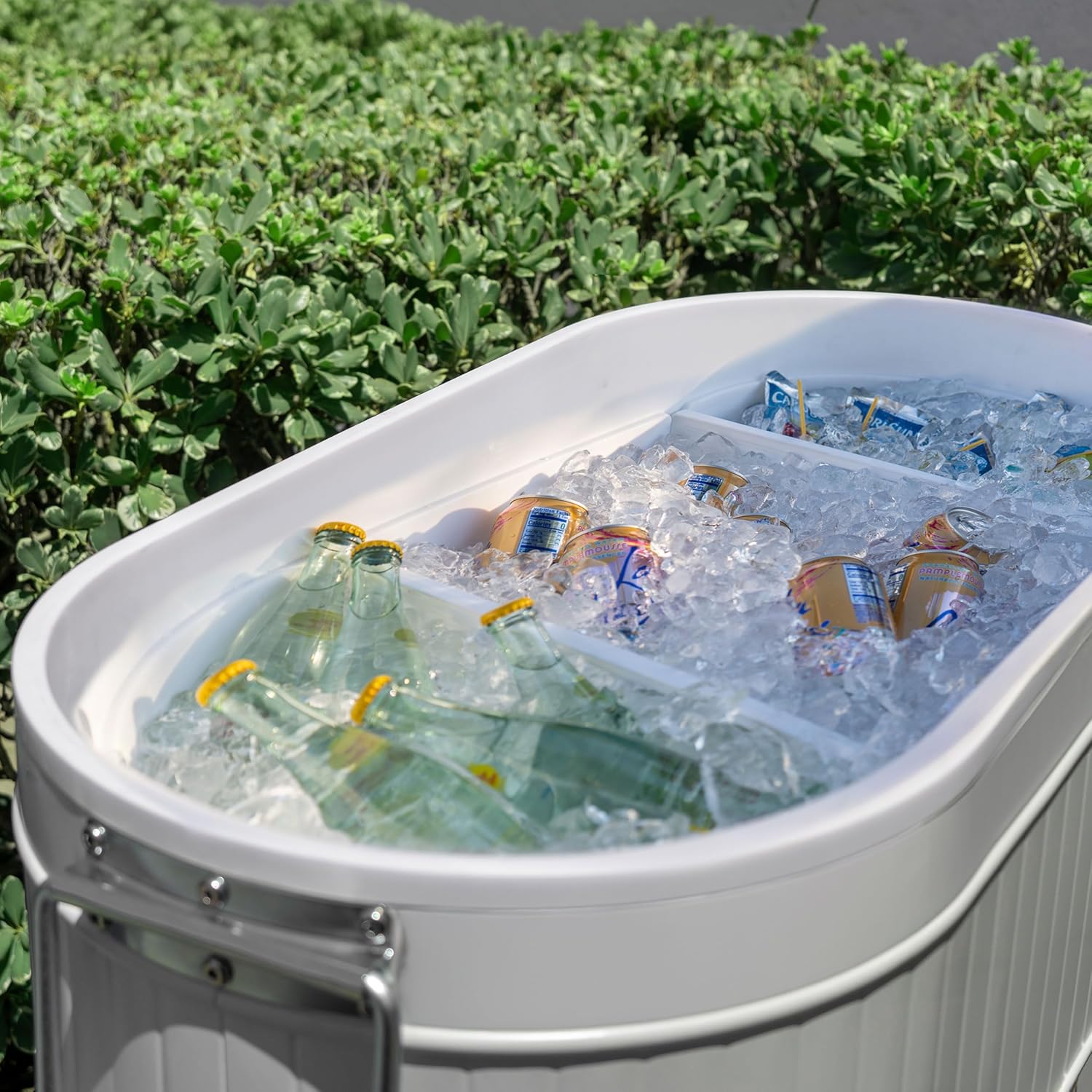 Permasteel 120-Qt Rolling Ice Chest, Portable Patio Party Bar Drink Cooler Cart with Wheels, White