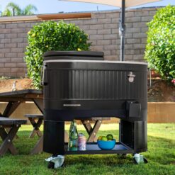 Permasteel 120-Qt Rolling Ice Chest, Portable Patio Party Bar Drink Cooler Cart with Wheels, Drink Dividers, Black