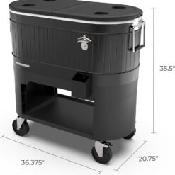 Permasteel 120-Qt Rolling Ice Chest, Portable Patio Party Bar Drink Cooler Cart with Wheels, Drink Dividers, Black