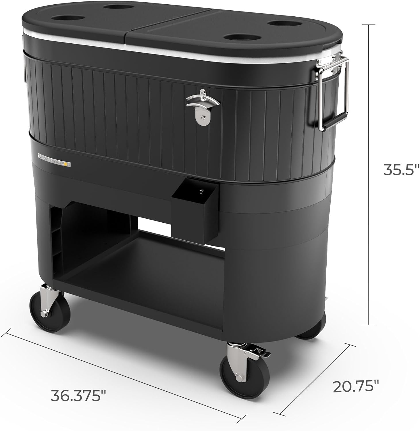 Permasteel 120-Qt Rolling Ice Chest, Portable Patio Party Bar Drink Cooler Cart with Wheels, Drink Dividers, Black