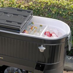 Permasteel 120-Qt Rolling Ice Chest, Portable Patio Party Bar Drink Cooler Cart with Wheels, Drink Dividers, Black