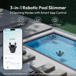 BuVortex V5 Robotic Surface Skimmer, Pool Cleaner with Powerful Suction, Dual Motor, 5L Filter for Pools up to 538 Sq.Ft