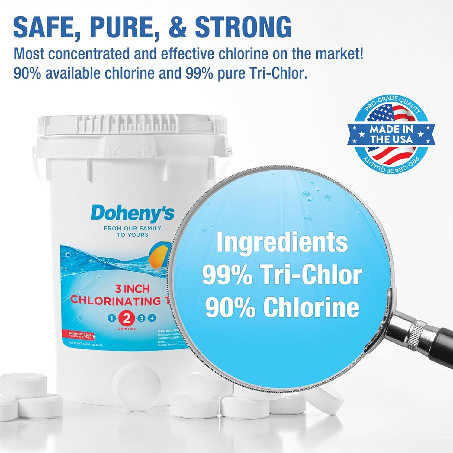 Doheny’s 3-Inch Stabilized Chlorine Tablets for Sanitizing Swimming Pools | Individually Wrapped 100lb Bucket