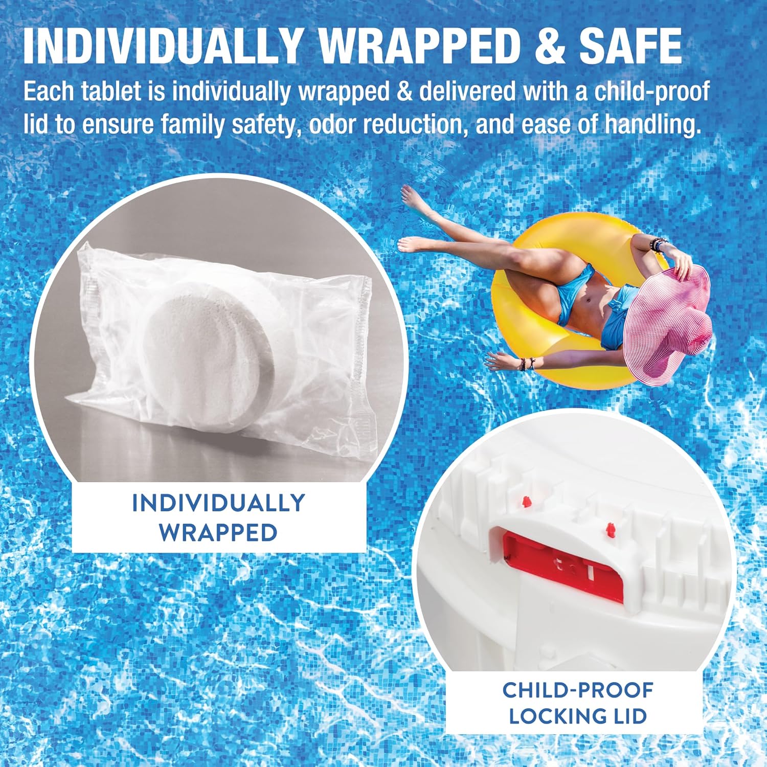 Doheny’s 3-Inch Stabilized Chlorine Tablets for Sanitizing Swimming Pools | Individually Wrapped 100lb Bucket