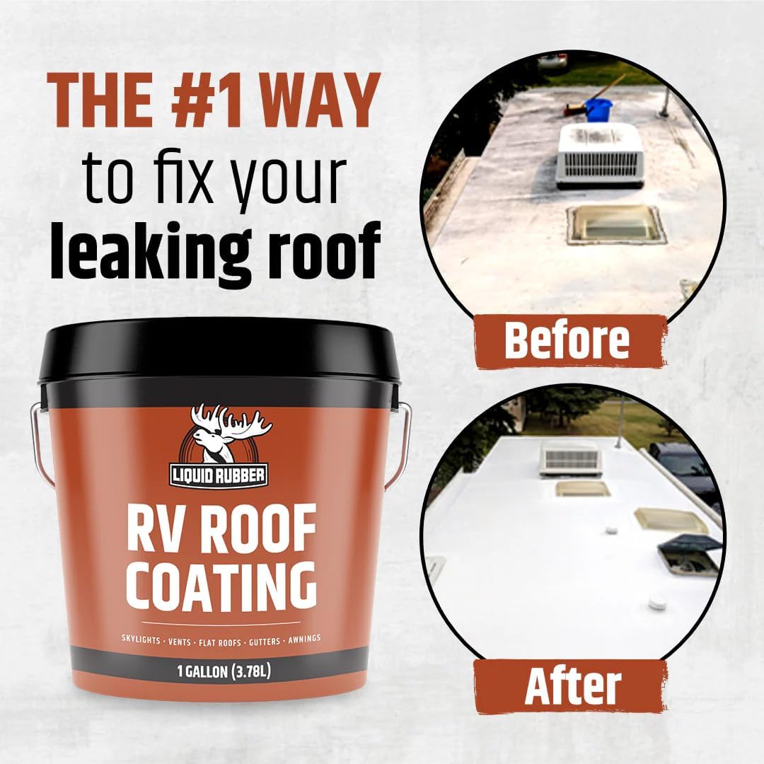 Liquid Rubber RV Roof Sealant- Professional-Grade Solar Reflective Flexible Waterproof Membrane Coating - Brilliant White, 5 Gallon