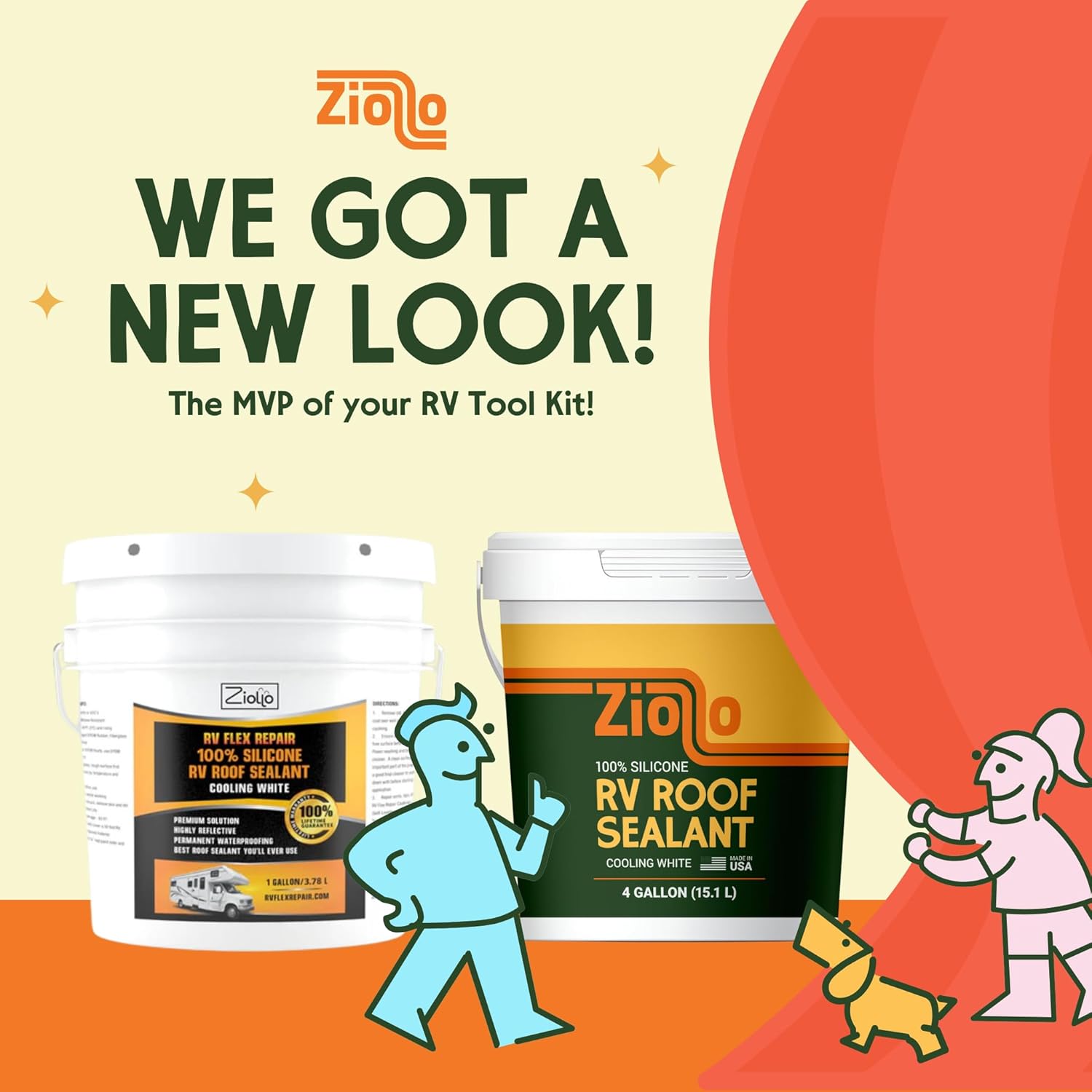 Ziollo RV Roof Sealant - Leak Repair 100% Silicone Liquid Rubber - Premium Waterproof Coating - White 4 Gallon