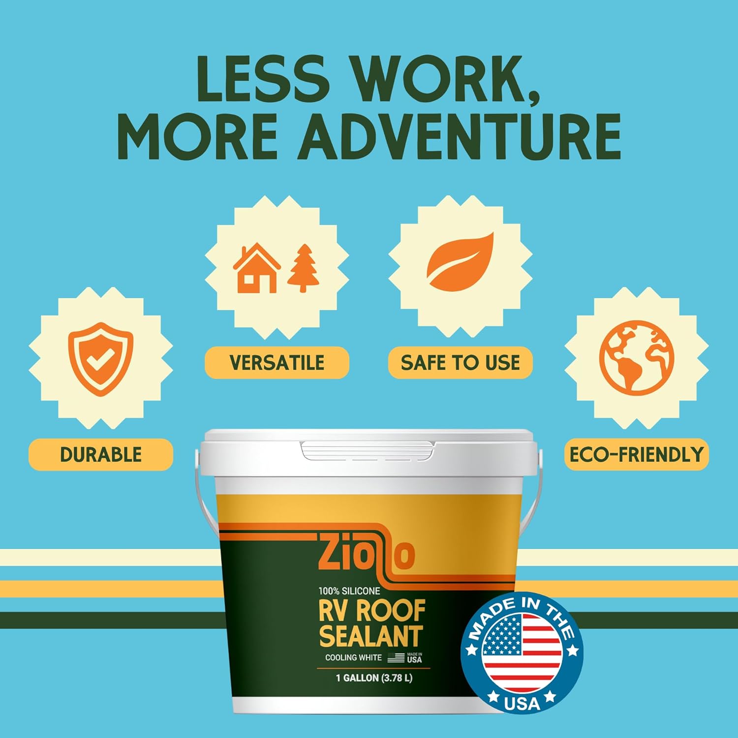 Ziollo RV Roof Sealant - Leak Repair 100% Silicone Liquid Rubber - Premium Waterproof Coating - White 4 Gallon