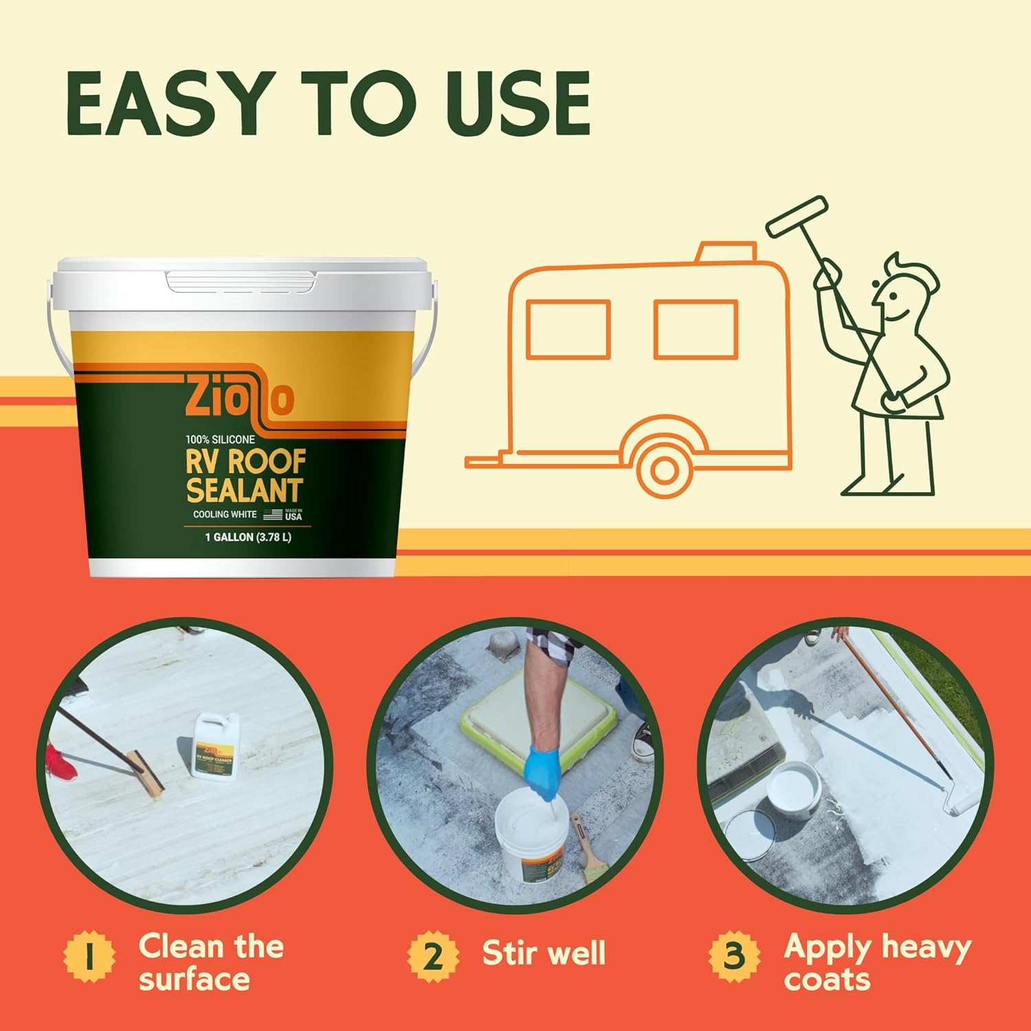 Ziollo RV 30 ft Roof Repair Kit - Roof Repair Kit to Seal and Waterproof, Bond to EPDM Rubber with Sealant
