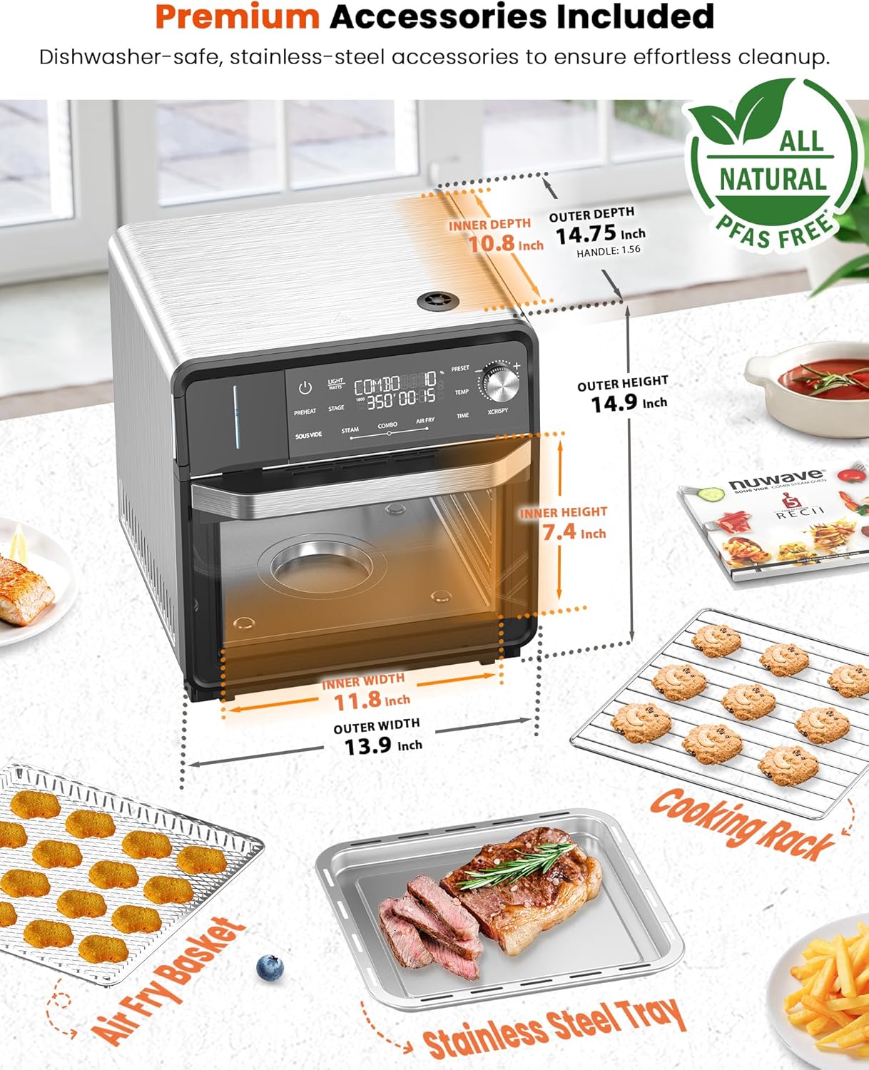 Nuwave Combi Steam Oven, 16Qt All-in-One Stainless Steel Multi-Cooker