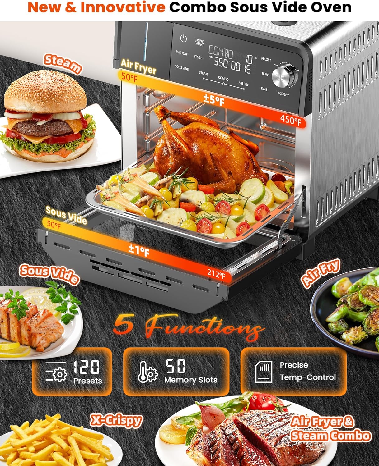 Nuwave Combi Steam Oven, 16Qt All-in-One Stainless Steel Multi-Cooker