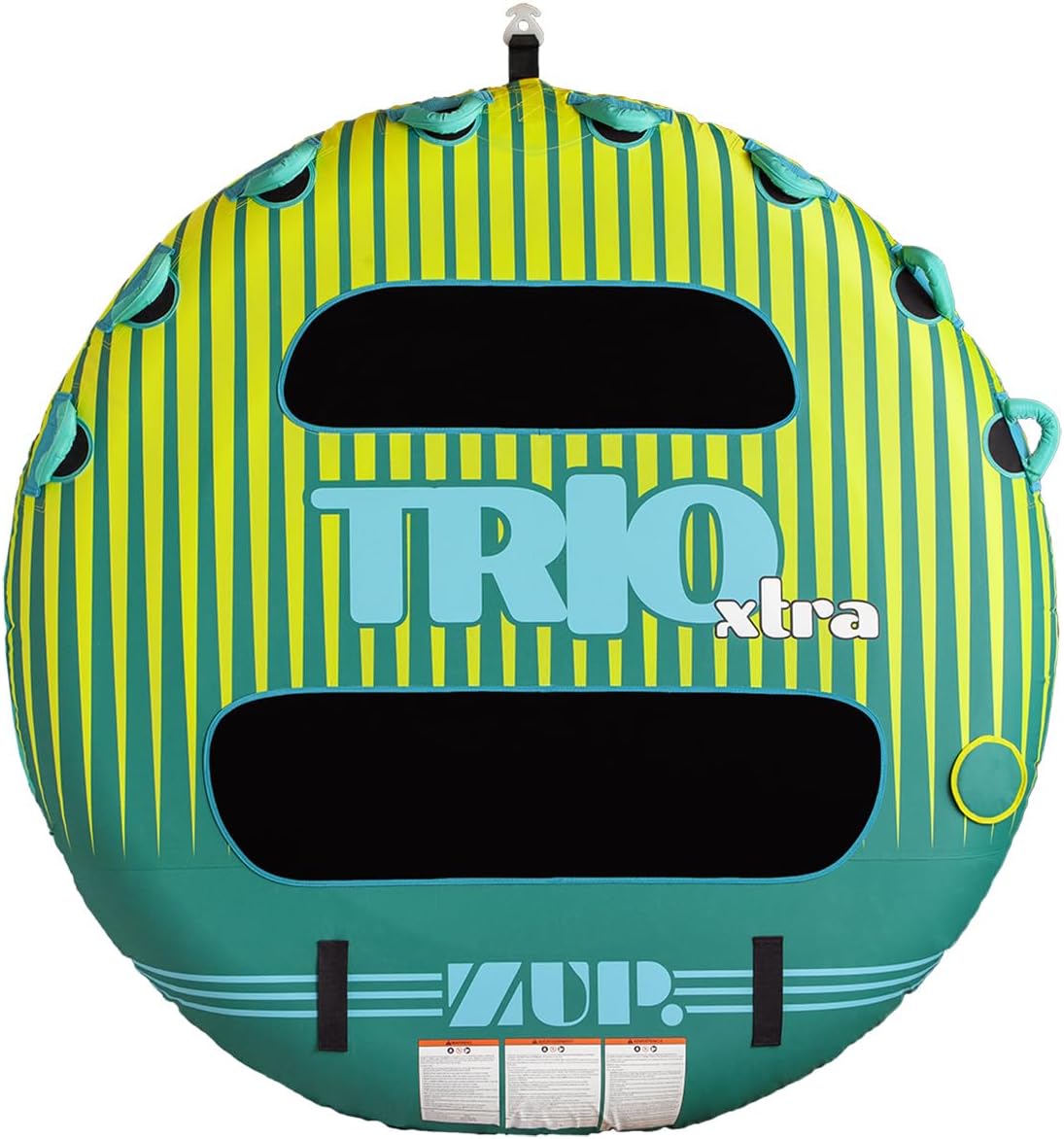 ZUP Xtra 2 & 3 Person Heavy Duty Towable Deck Tube for Boating with 6 Padded Handles, Quick-Connect Tow Hook, Full Nylon Cover
