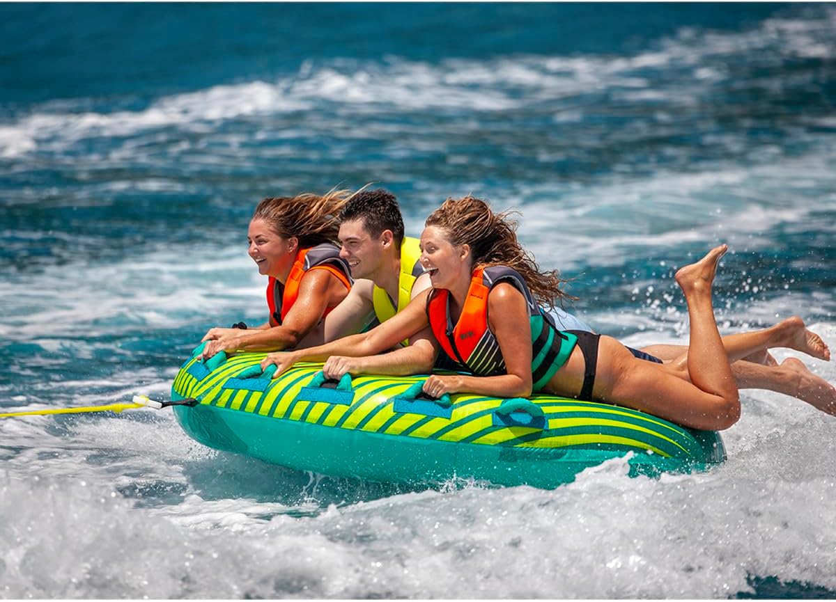 ZUP Xtra 2 & 3 Person Heavy Duty Towable Deck Tube for Boating with 6 Padded Handles, Quick-Connect Tow Hook, Full Nylon Cover