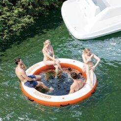 Inflatable Water Hammock Floating Dock Mesh, 10FT/8FT Sunchill Float Ring Heavy Duty River Floats Lake Raft