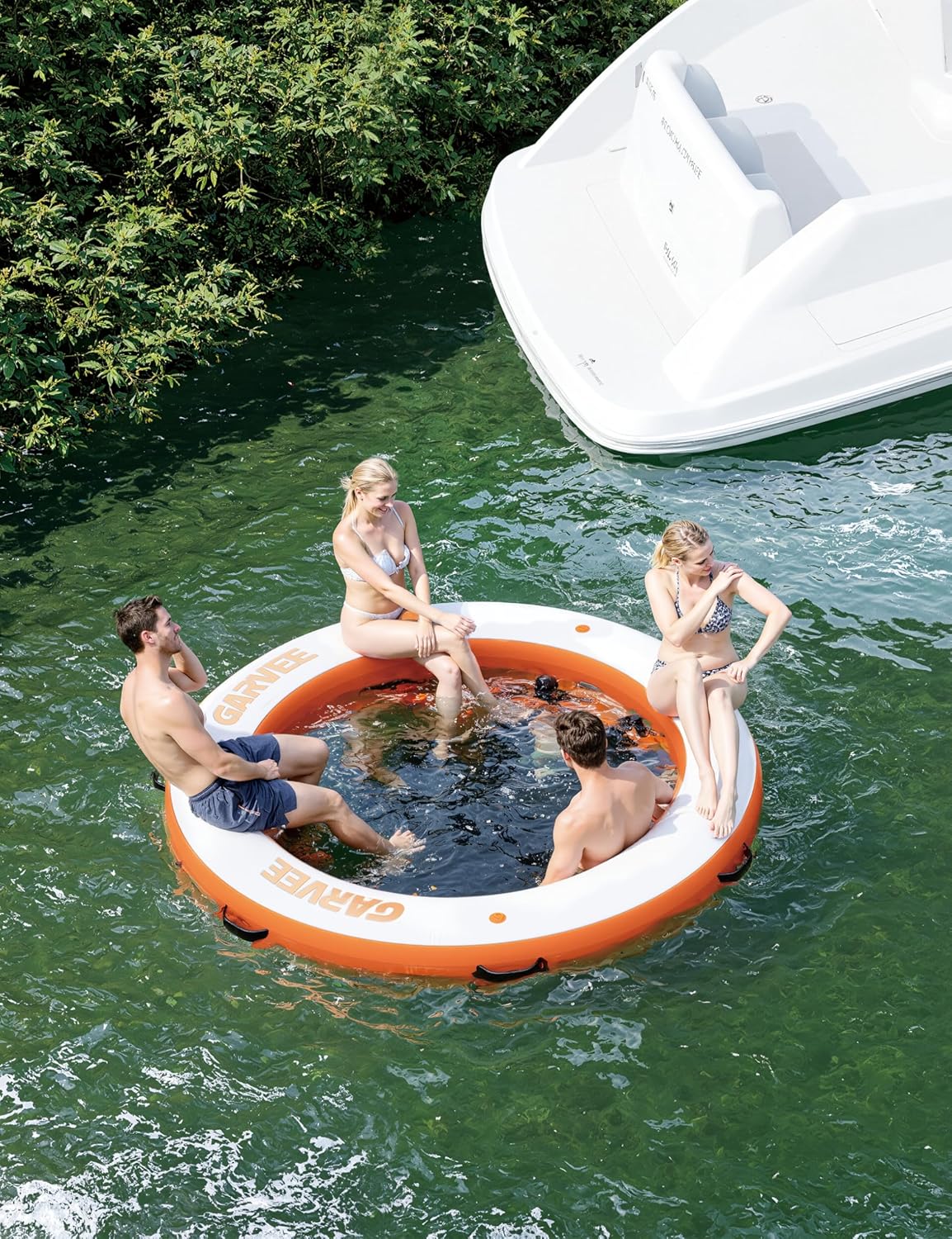 Inflatable Water Hammock Floating Dock Mesh, 10FT/8FT Sunchill Float Ring Heavy Duty River Floats Lake Raft
