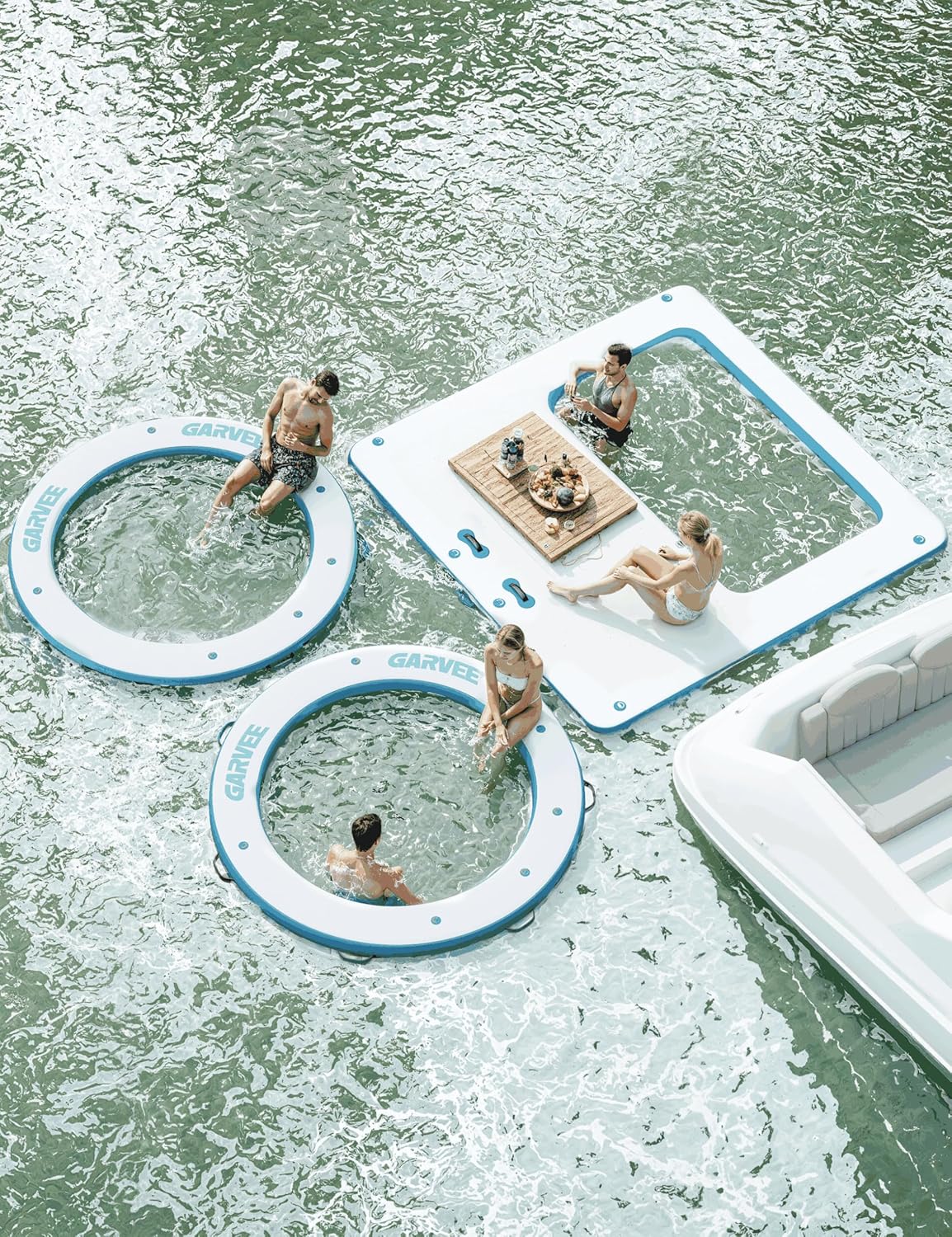 Inflatable Water Hammock Floating Dock Mesh, 10FT/8FT Sunchill Float Ring Heavy Duty River Floats Lake Raft