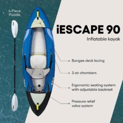 Pelican iESCAPE Inflatable Kayak - Recreational Kayak - Compact, Stable and Fun All in One - for 1 or 2 Person