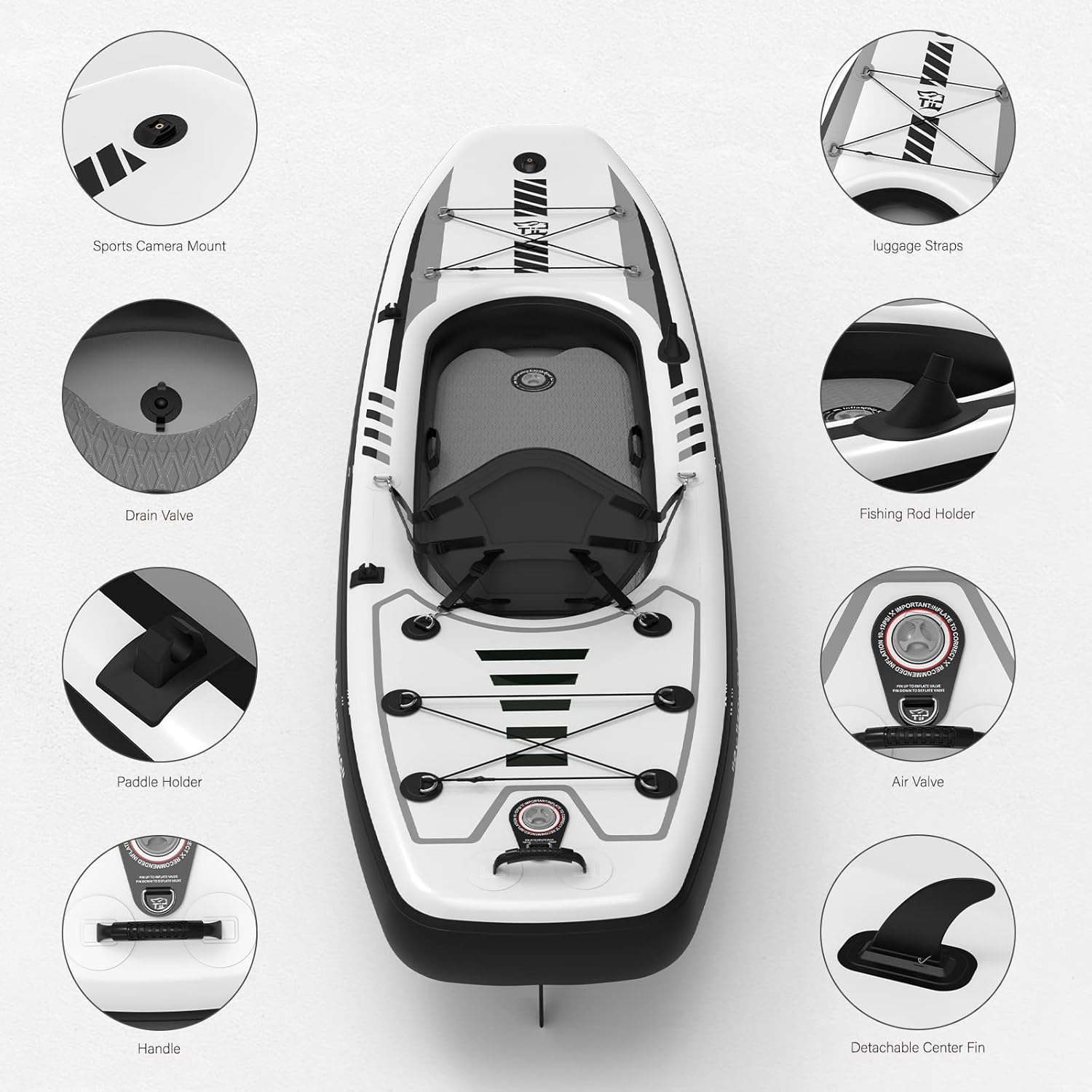 TIGERXBANG 10.2'x35''x8'' Inflatable Kayak with Detachable Seat, SUP-Kayak Set Includes Hand Pump/Aluminum Oar/Backpack