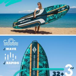 Skatinger 11'6×35" Super Wide Inflatable Paddle Board, Ultra Stable Stand Up Paddleboards, leafy green