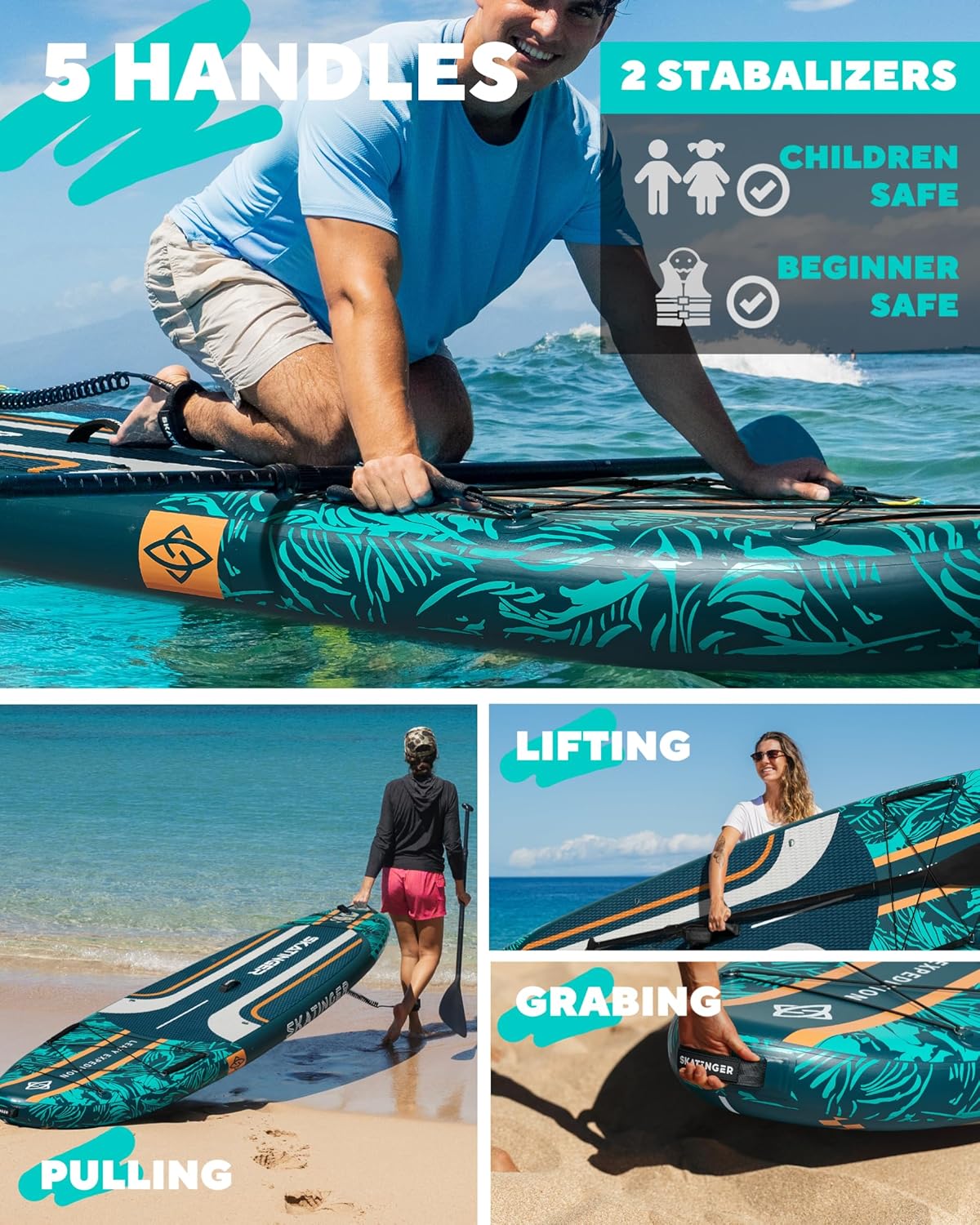 Skatinger 11'6×35" Super Wide Inflatable Paddle Board, Ultra Stable Stand Up Paddleboards, leafy green