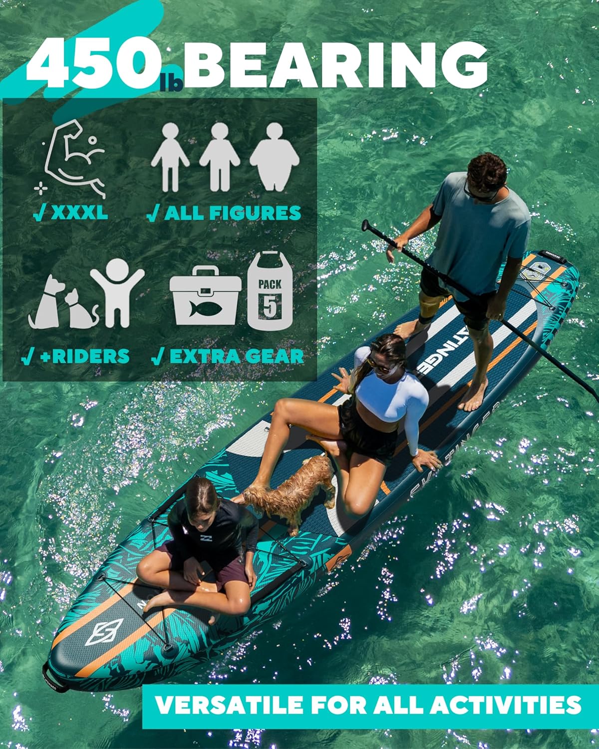 Skatinger 11'6×35" Super Wide Inflatable Paddle Board, Ultra Stable Stand Up Paddleboards, leafy green