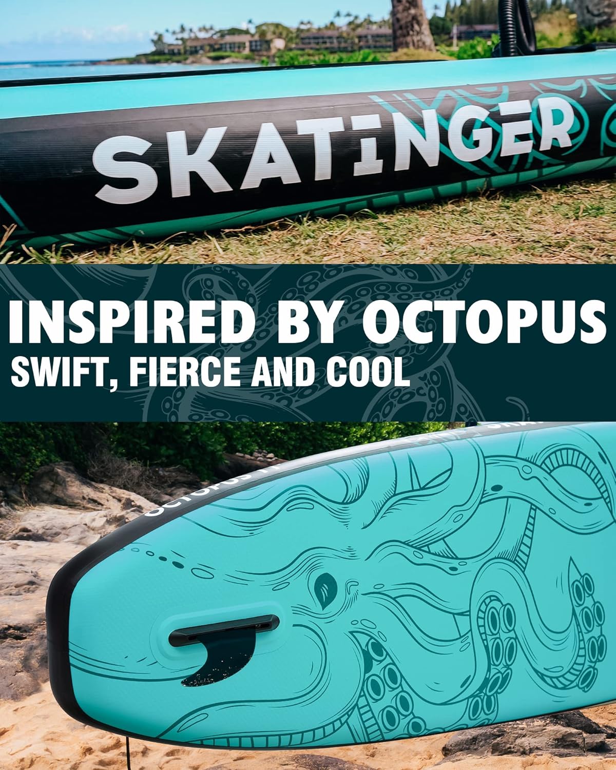 Skatinger 11'x34'' Extra Wide Inflatable Paddle Board, Up to 420lbs Stand-up Paddle Boards for Adults, Stable SUP