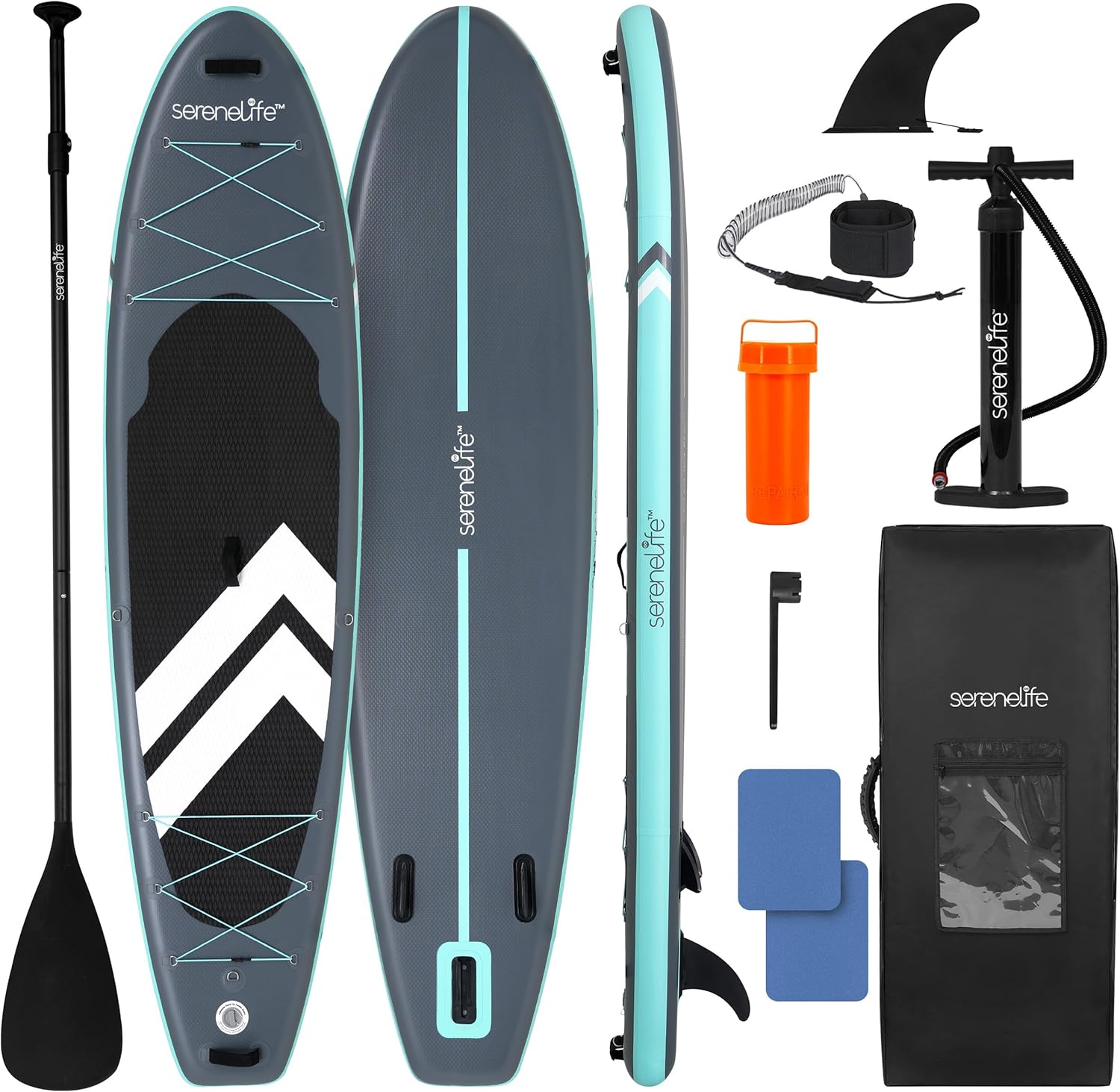 SereneLife Ultra-Light Inflatable Stand Up Paddle Board with Premium SUP Accessories - 350 lbs Capacity
