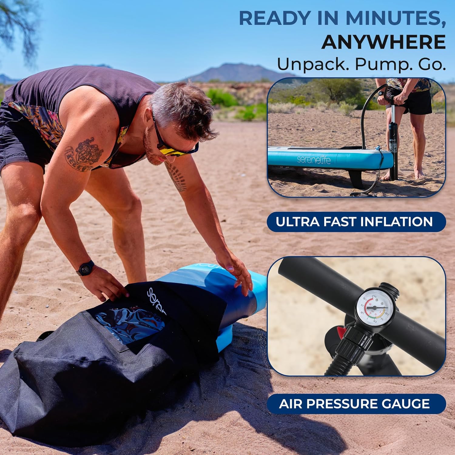 SereneLife Ultra-Light Inflatable Stand Up Paddle Board with Premium SUP Accessories - 350 lbs Capacity