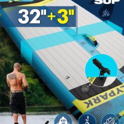 FLYPARK 10'8/11'x35'' Fishing&Family Stable Inflatable Paddle Boards, Extra Wide SUP Paddleboard Inflatable, 430lb/3 People