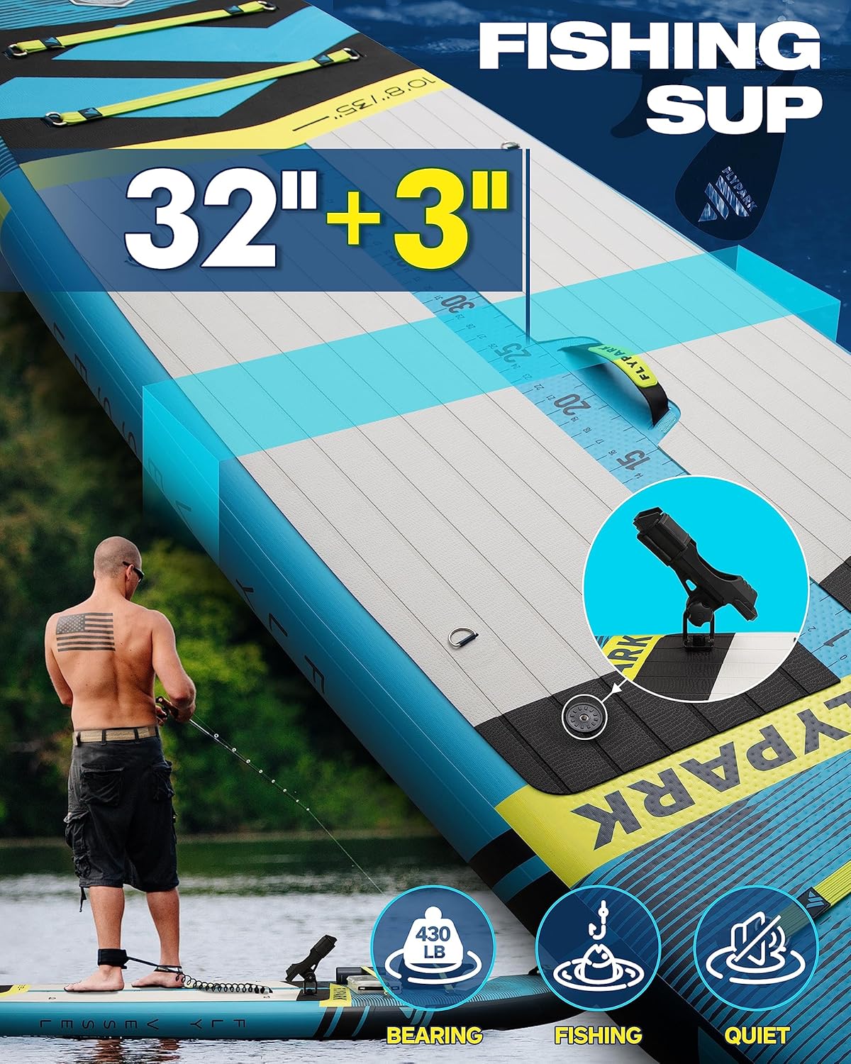 FLYPARK 10'8/11'x35'' Fishing&Family Stable Inflatable Paddle Boards, Extra Wide SUP Paddleboard Inflatable, 430lb/3 People