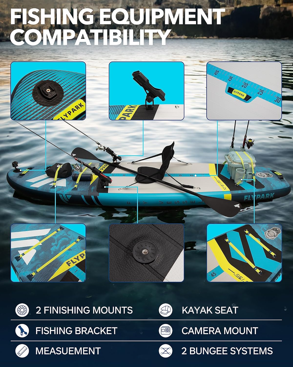 FLYPARK 10'8/11'x35'' Fishing&Family Stable Inflatable Paddle Boards, Extra Wide SUP Paddleboard Inflatable, 430lb/3 People