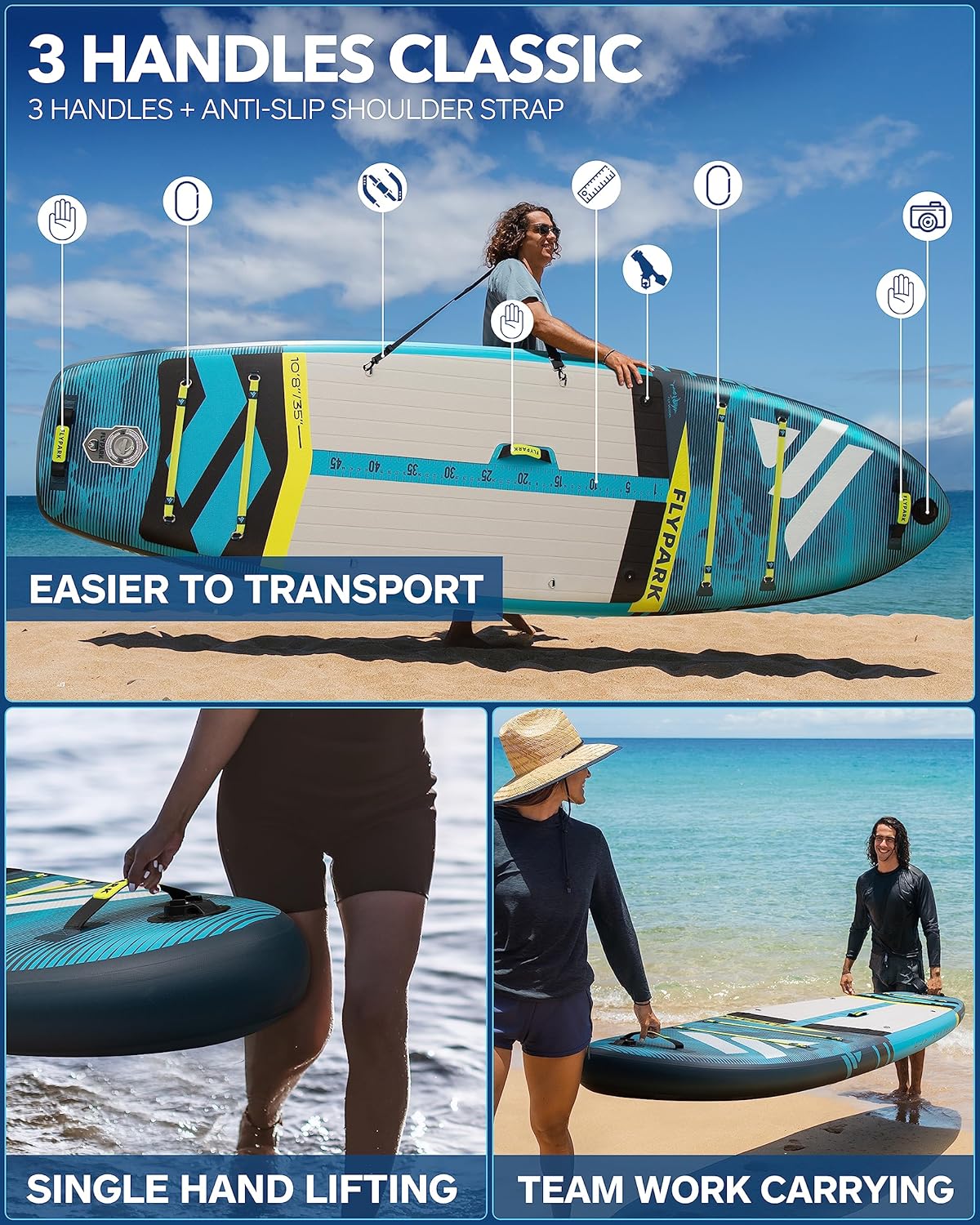 FLYPARK 10'8/11'x35'' Fishing&Family Stable Inflatable Paddle Boards, Extra Wide SUP Paddleboard Inflatable, 430lb/3 People