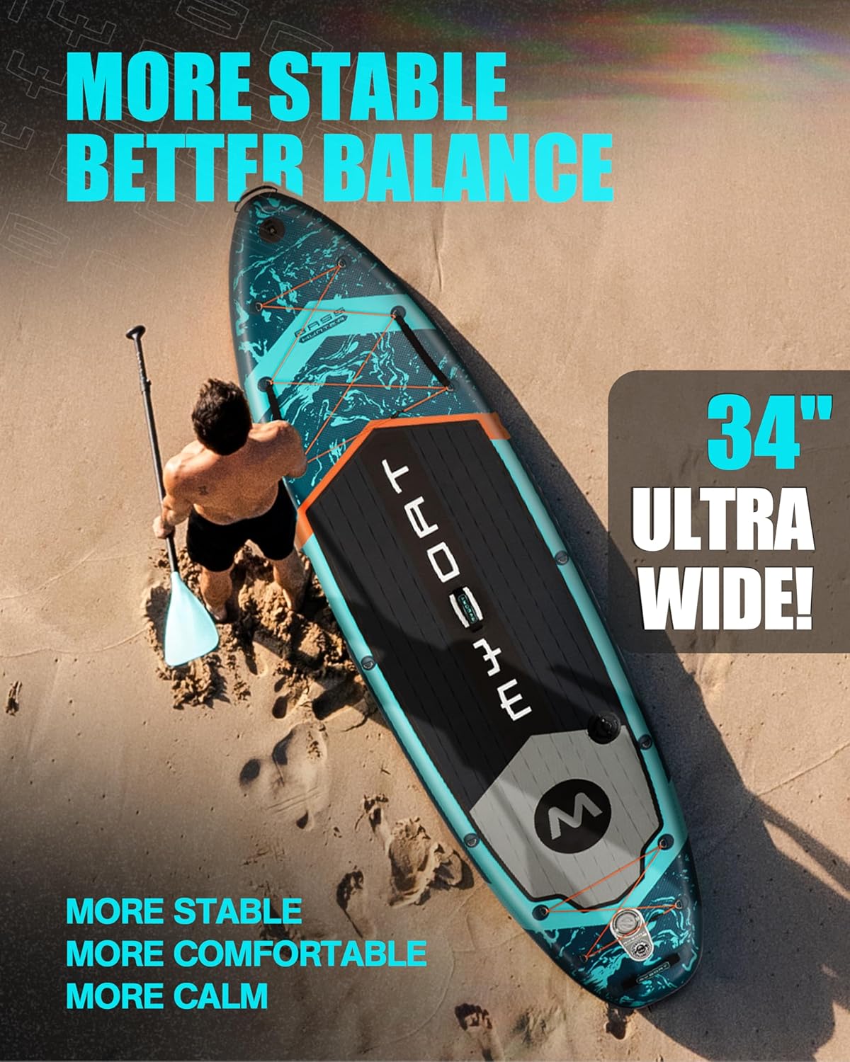 Myboat 11'6"×34"×6" Extra Wide Inflatable Paddle Board, Stand Up Paddle Board for Fishing
