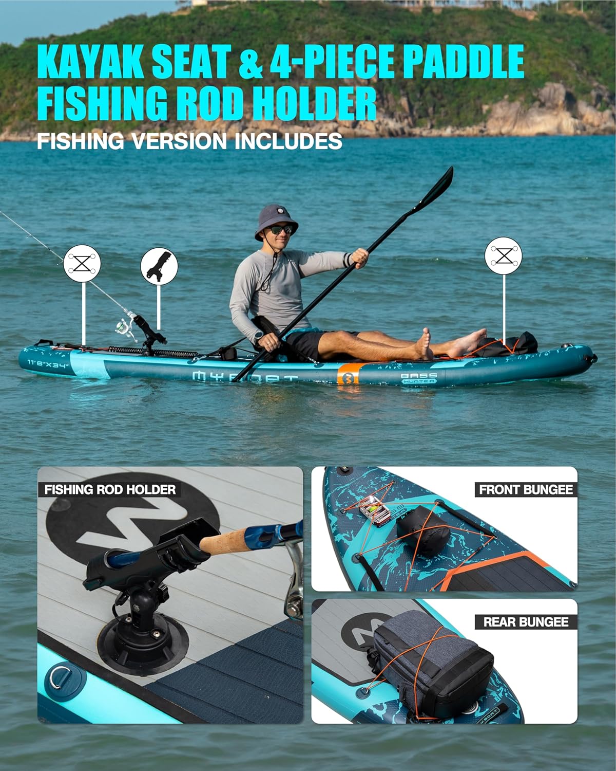 Myboat 11'6"×34"×6" Extra Wide Inflatable Paddle Board, Stand Up Paddle Board for Fishing