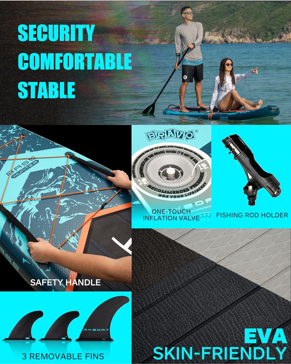 Myboat 11'6"×34"×6" Extra Wide Inflatable Paddle Board, Stand Up Paddle Board for Fishing
