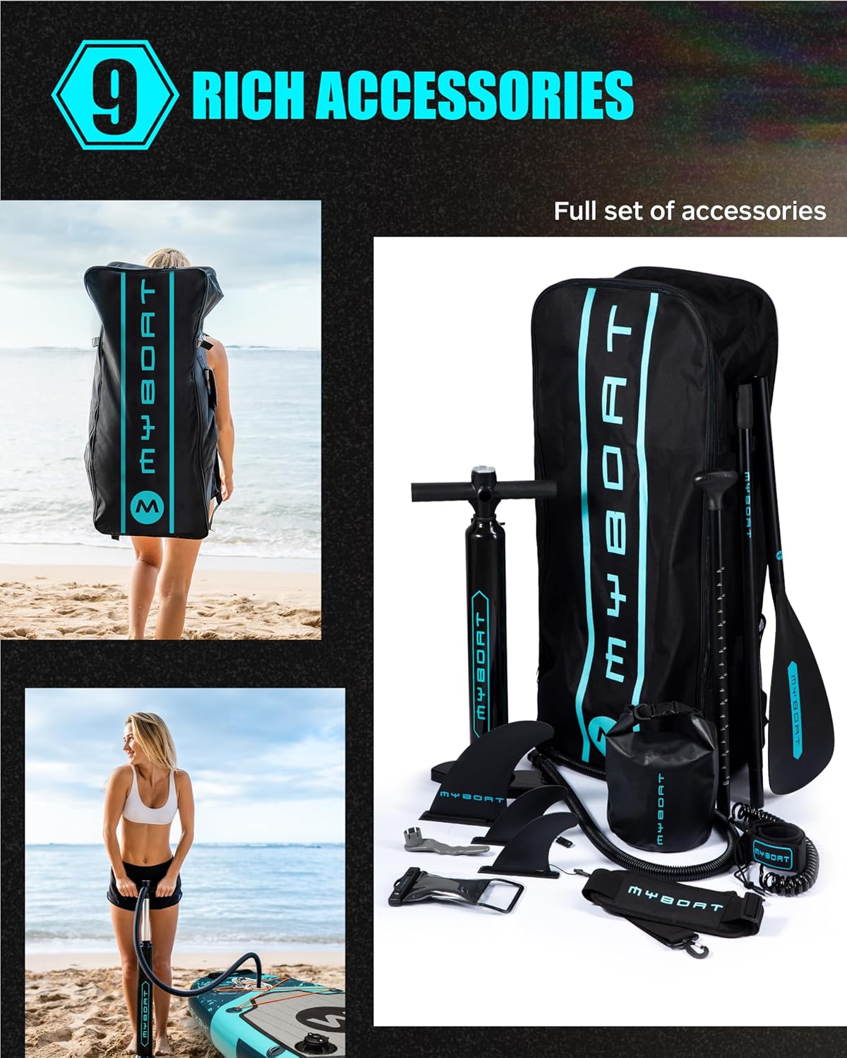 Myboat 11'6"×34"×6" Extra Wide Inflatable Paddle Board, Stand Up Paddle Board for Fishing