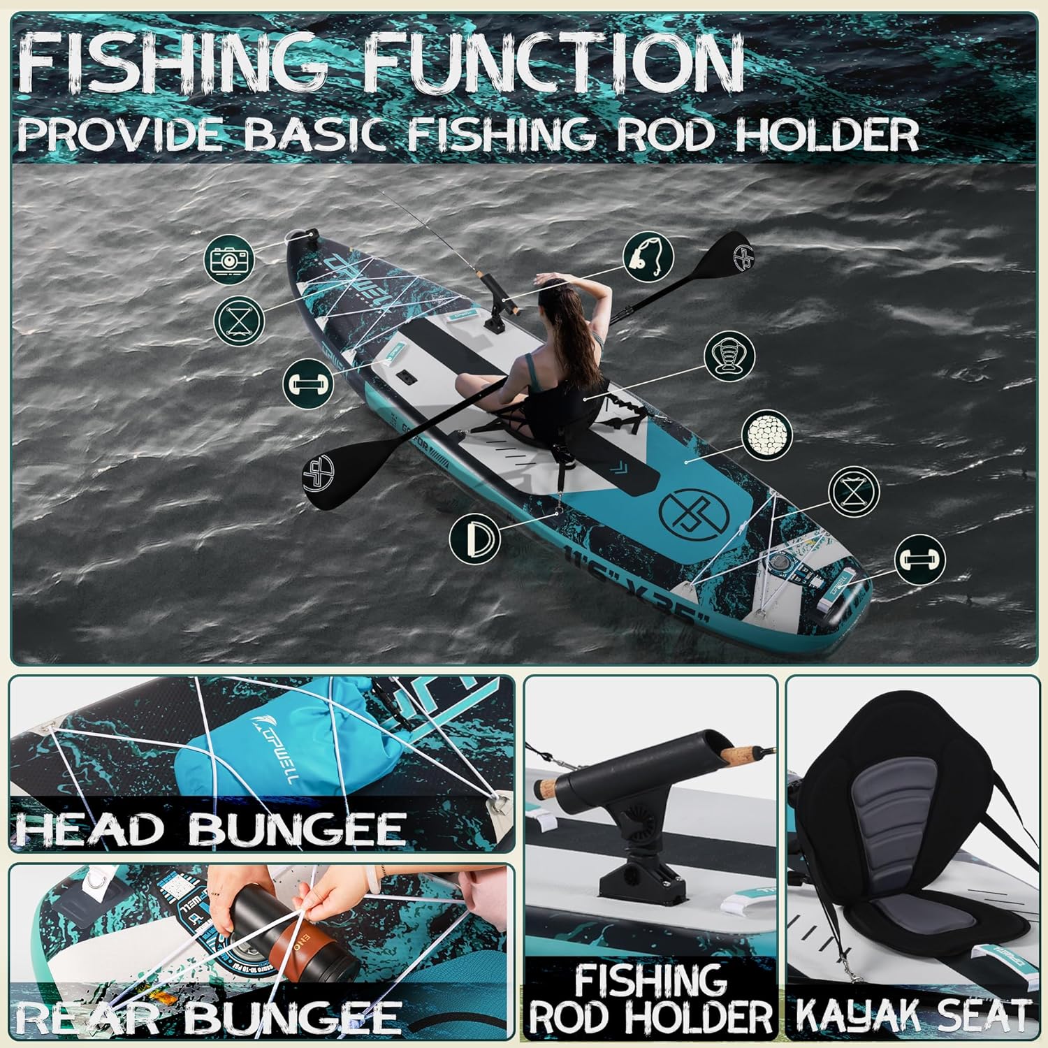 UPWELL 10'6"/11'/11'6" Inflatable Paddle Board, Stand Up Paddlboard for Youth & Adults