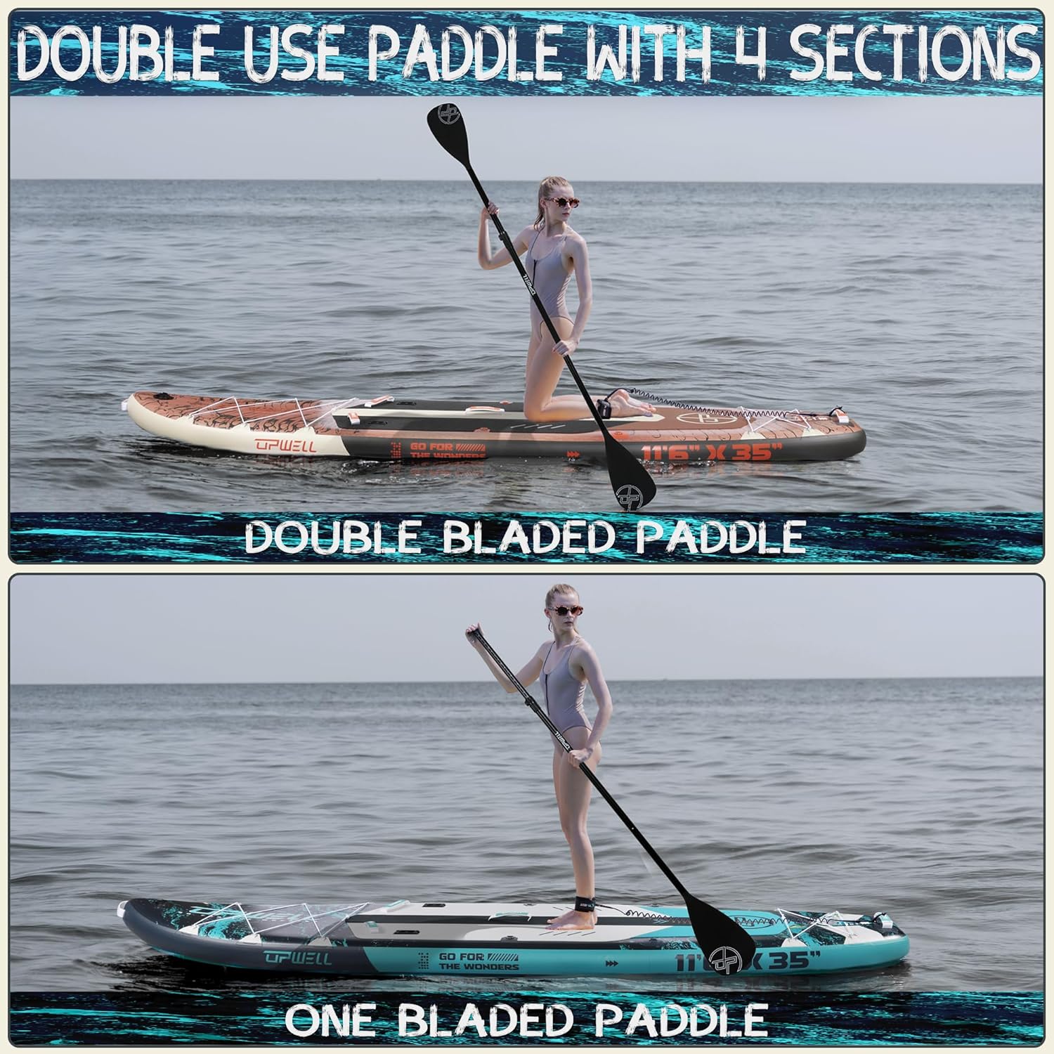 UPWELL 10'6"/11'/11'6" Inflatable Paddle Board, Stand Up Paddlboard for Youth & Adults