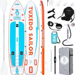 Tuxedo Sailor Inflatable Stand Up Paddle Board with Complete Accessories for Surfing and Traveling