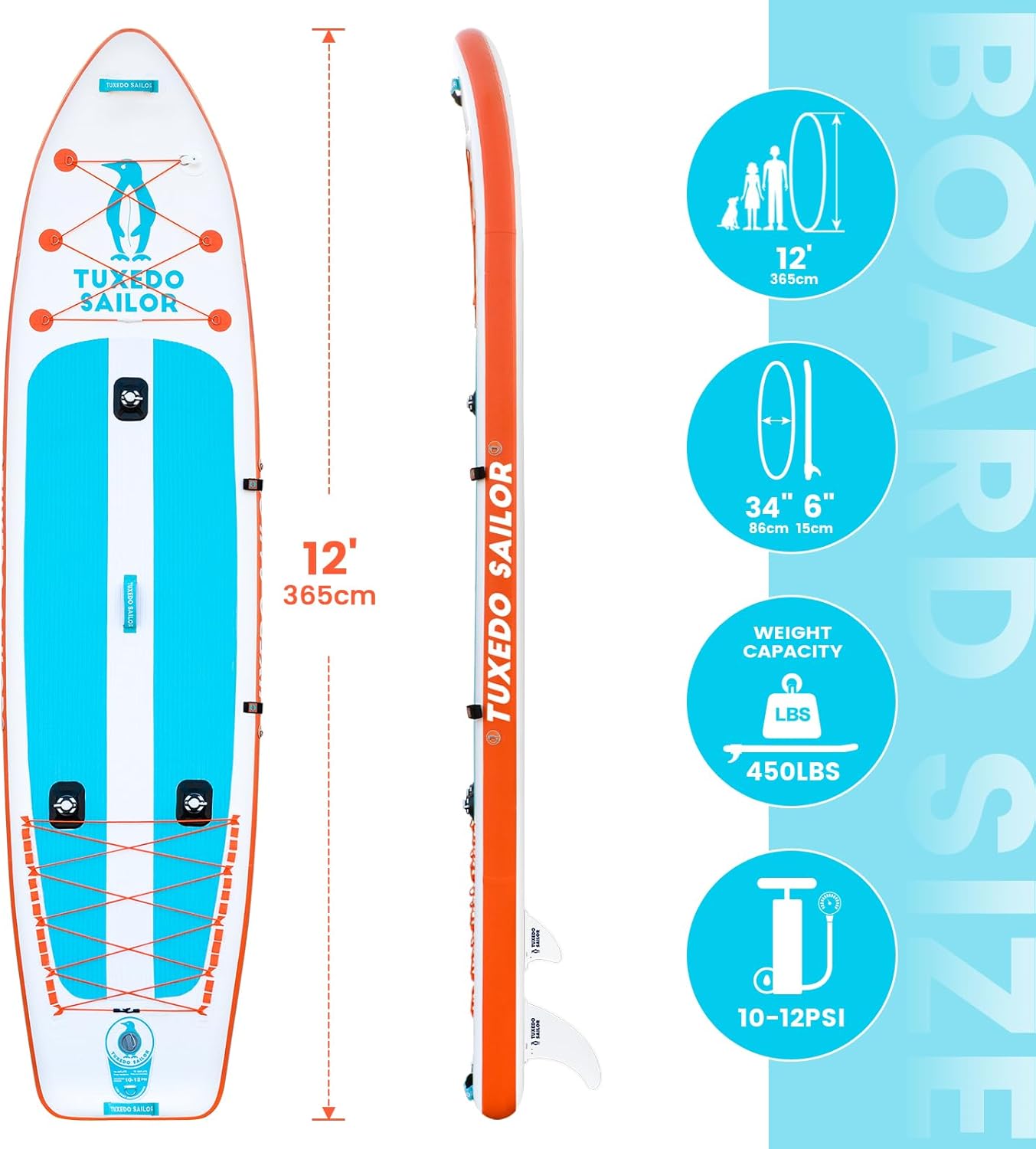 Tuxedo Sailor Inflatable Stand Up Paddle Board with Complete Accessories for Surfing and Traveling