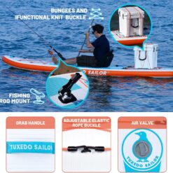 Tuxedo Sailor Inflatable Stand Up Paddle Board with Complete Accessories for Surfing and Traveling