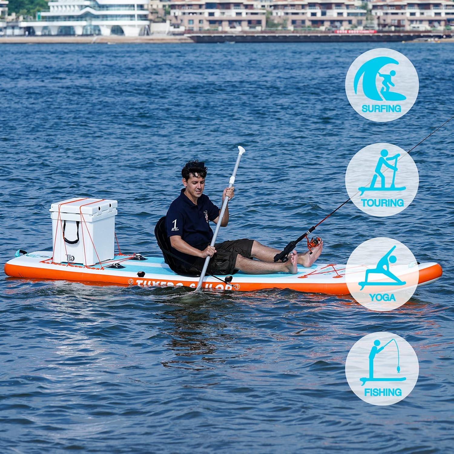 Tuxedo Sailor Inflatable Stand Up Paddle Board with Complete Accessories for Surfing and Traveling